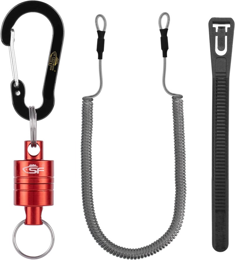 sf. Strongest Magnetic Net Release Magnetic Keychain Fly Fishing Net Retractor Magnet Clip Holder Retractor with Retractable Coiled Lanyard Carabiner - Image 1